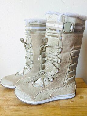 Puma Kami Women’s Winter Boots Size 9 Cream Beige Fur Lined Lace Up NEW